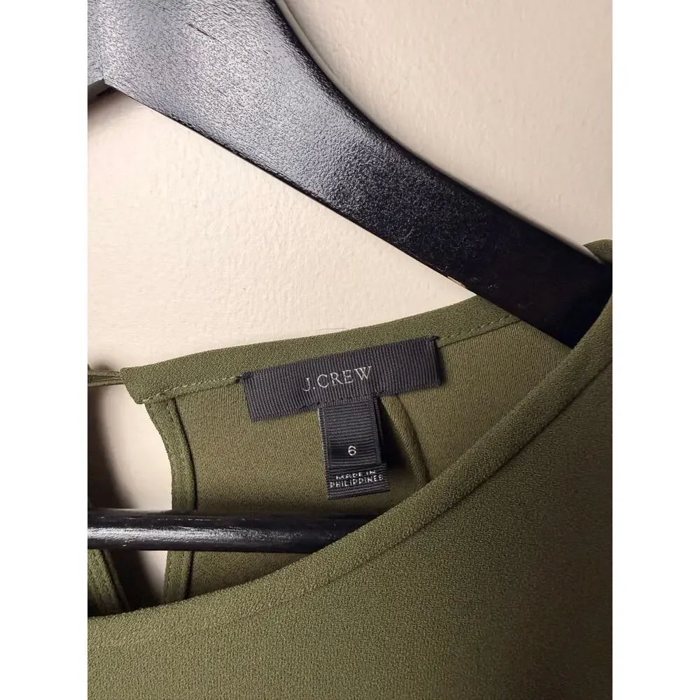 J.Crew Womens Tiered Bell-Sleeve Top Drapey Crepe Loden Green Size 6 Business